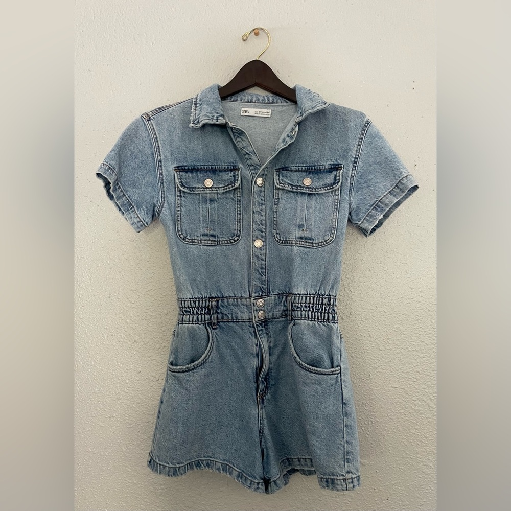 ZARA GIRLS Short Sleeve Denim Romper | SIZE 13-14